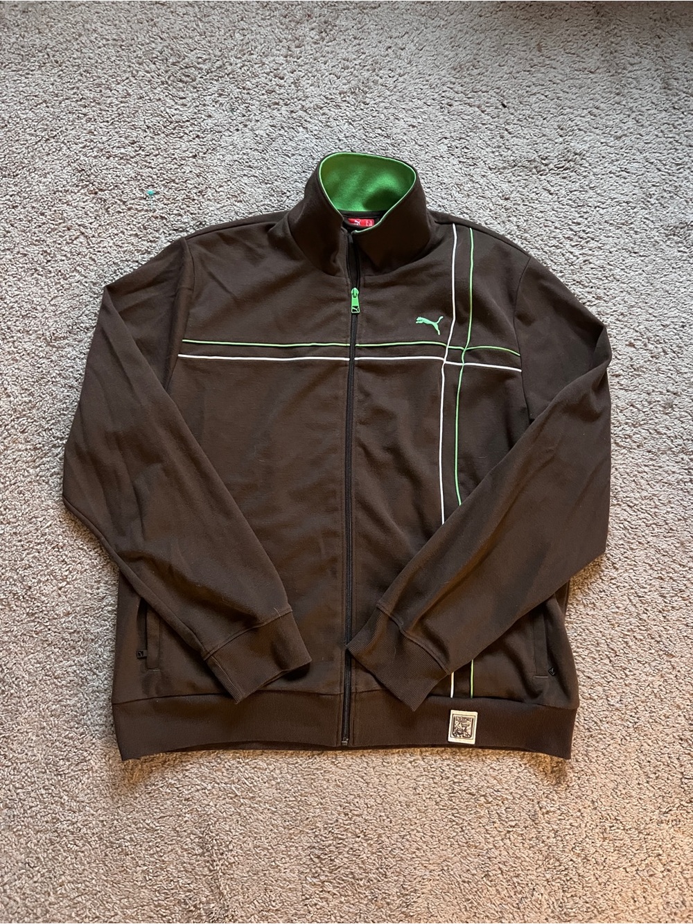 Puma Brown Green trim Logo full zip jacket size XXL